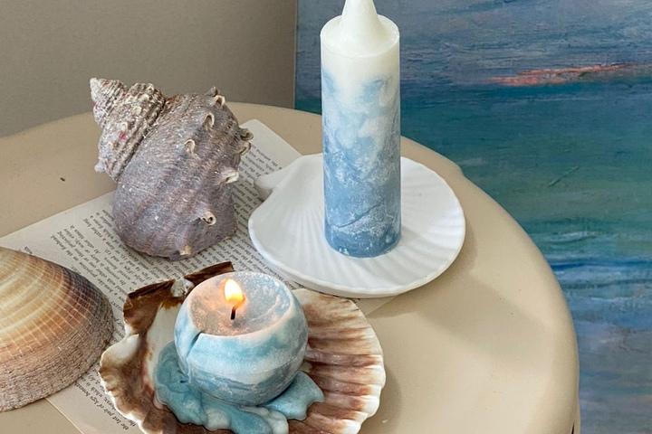 바다캔들 조개트레이세트 / B type (기둥캔들+석고조개 세트)