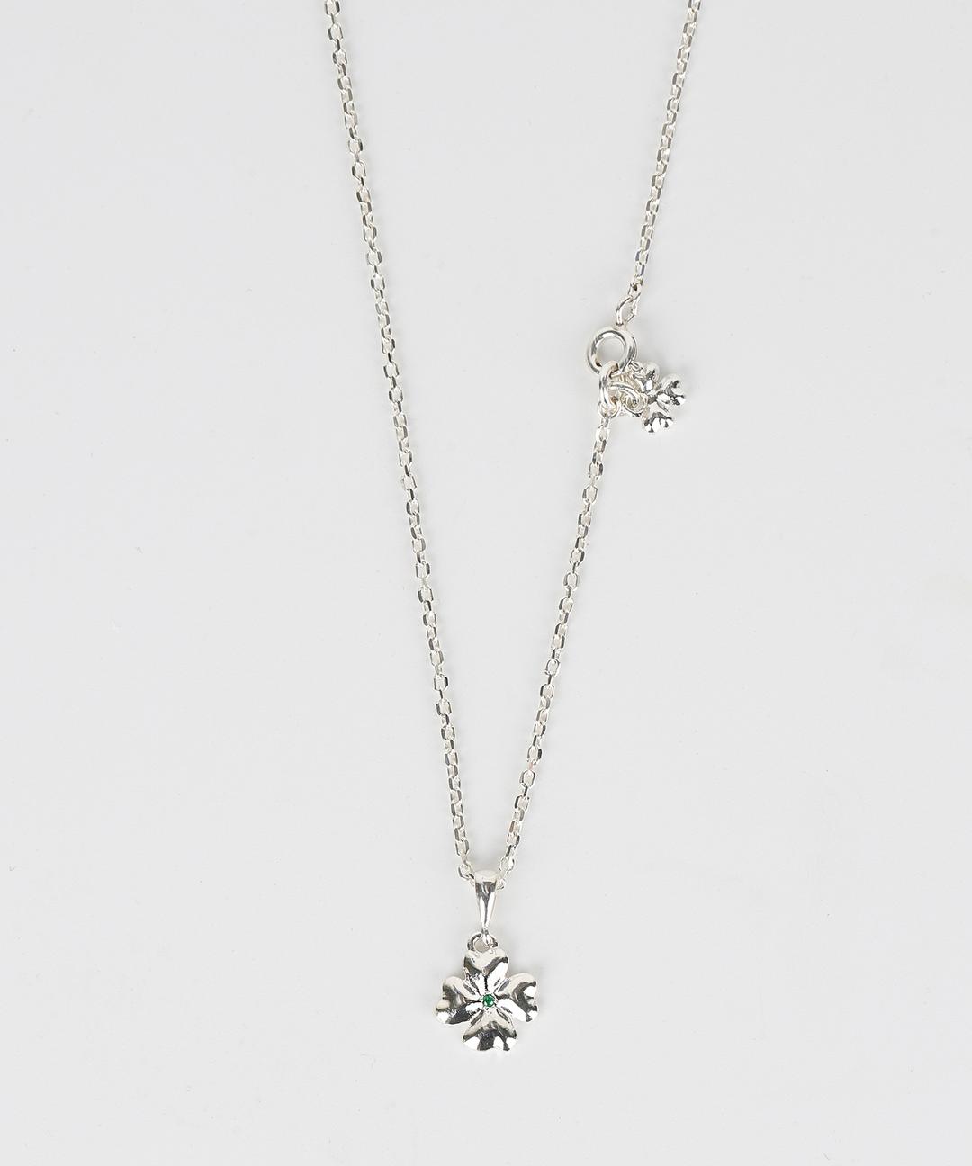 Single cubic clover necklace (green) (925 silver)