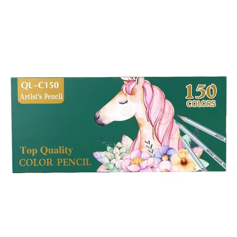 우드 컬러 연필 드로잉 수채화 연필 세트, 라운드 사이즈 전문 아트 컬러 우드 연필 학교 사무실 공급, 150 피스