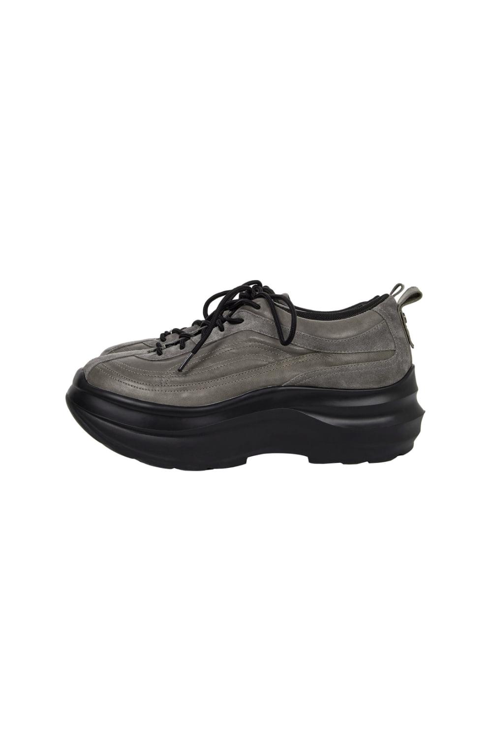 Flatform Cowhide Leather Sneakers [ Gray ]