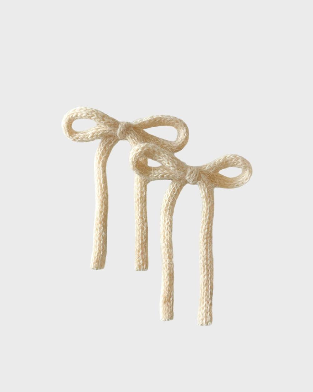 [2 set] Angora ribbon hair pin (Butter)