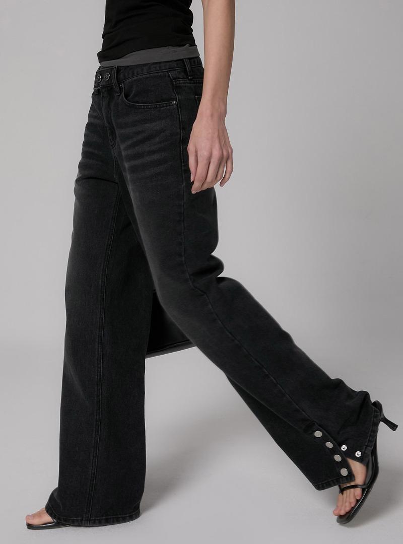 [여름원단] 9639 버튼 워시드 스트레이트 데님 (흑청)