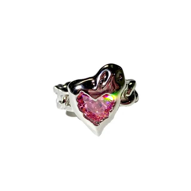 [몬스타엑스 주헌/여자아이들 슈화/NCT Dream착용] Candy / 키치 핑크 하트 크리스탈 실버 반지