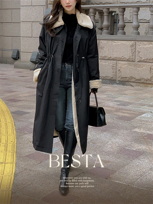 [안감전체퍼/털빠짐❌] 베스타 올 밍크 트렌치 롱 패딩코트(겨울아우터)