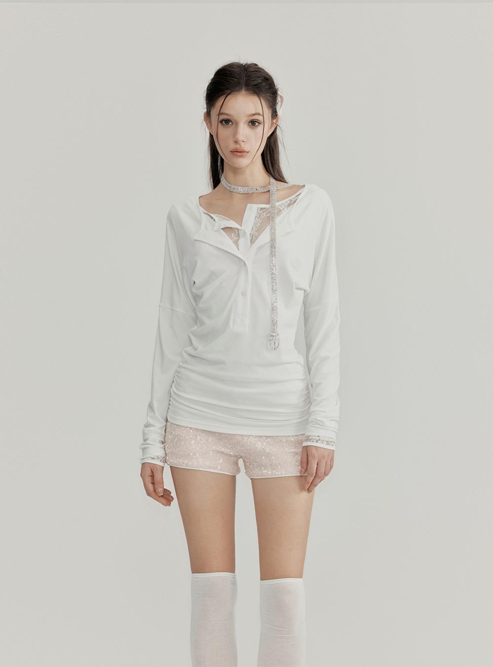 Layered Henley Neck Slim Long Sleeve