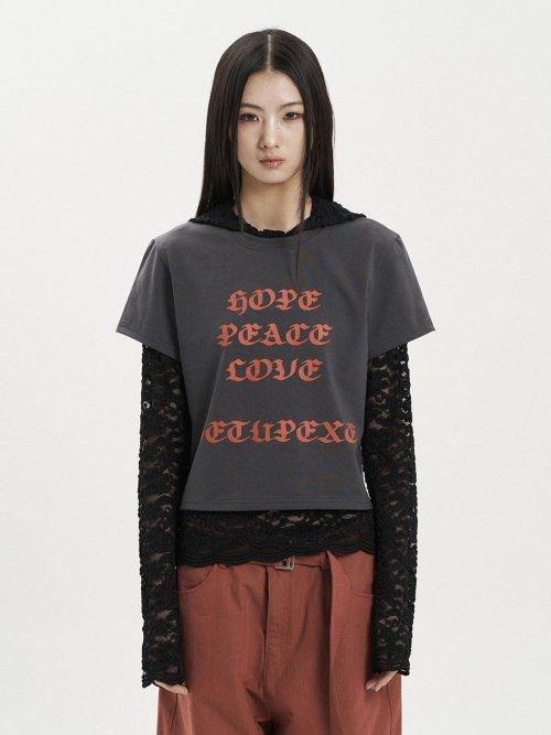 LACE BUTTON HOODIE TOP / BLACK