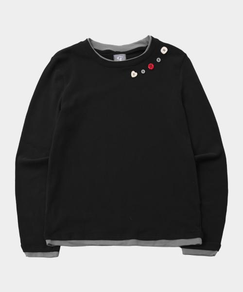 소프트 컬러 스냅 배색 레이어드 슬림핏 슬리브리스 티셔츠 [블랙]