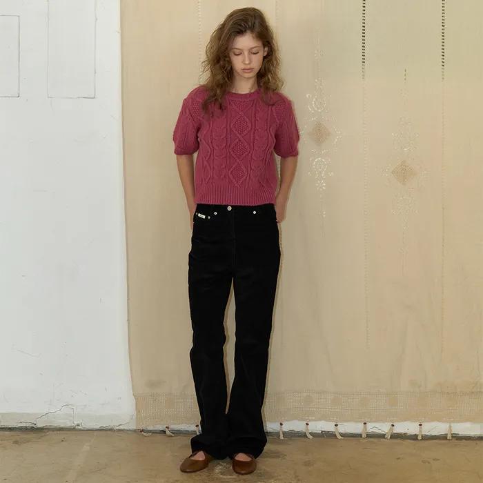 A CORDUROY SEMI BOOTS CUT PANTS_BLACK