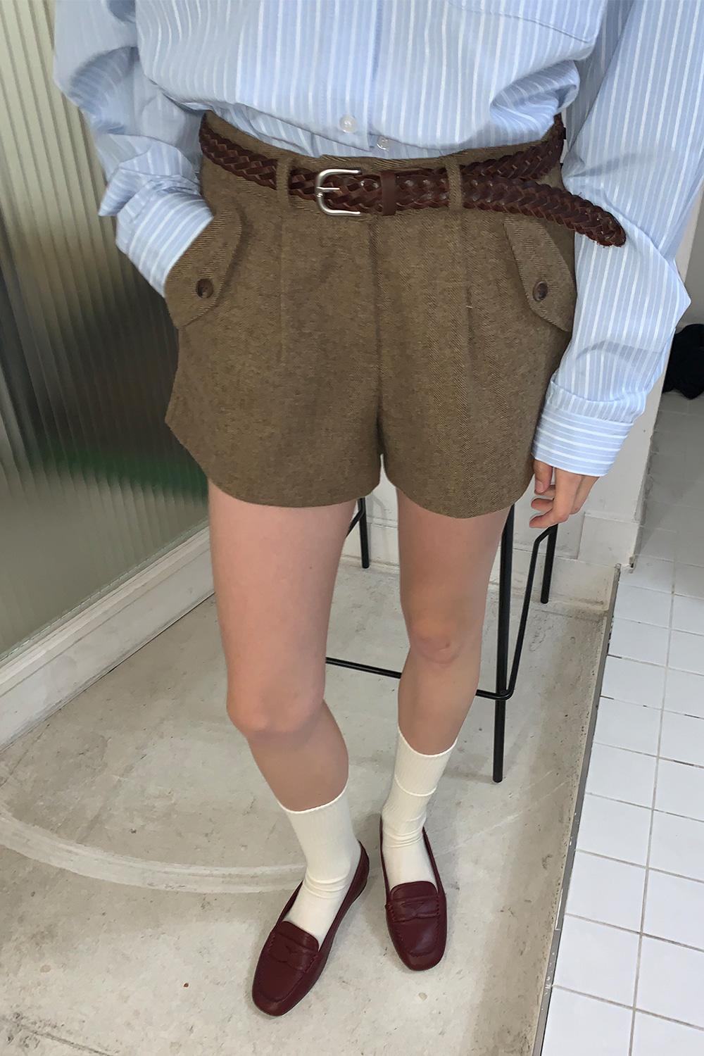 Pocket herringbone shorts_beige