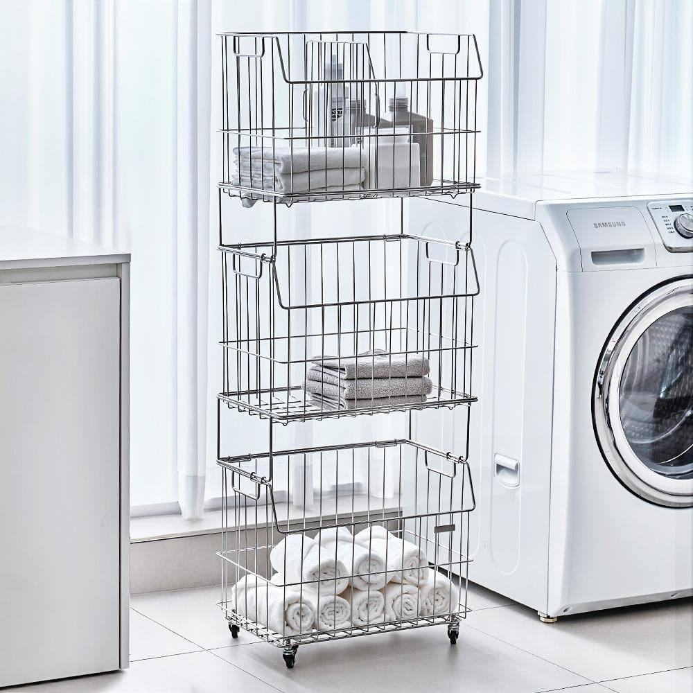 304 올스텐 이동식 세탁 빨래바구니 3단 