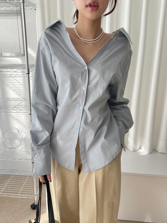 여리여리 오프숄더 딥 브이넥 카라 허리라인 자켓형 셔츠