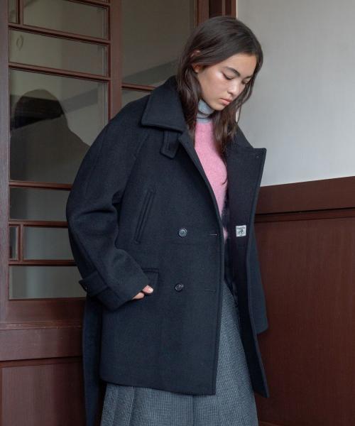 BELTED HIGHNECK WOOL COAT BLACK