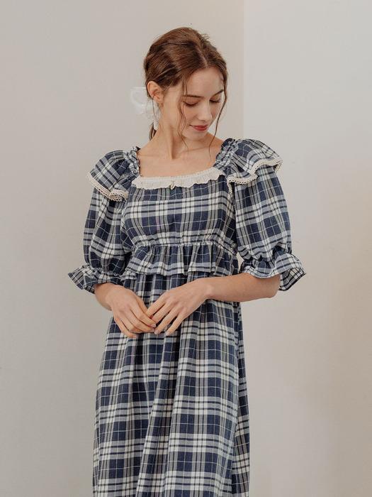 여성 레네스체크 레이온혼방 반소매 원피스 잠옷