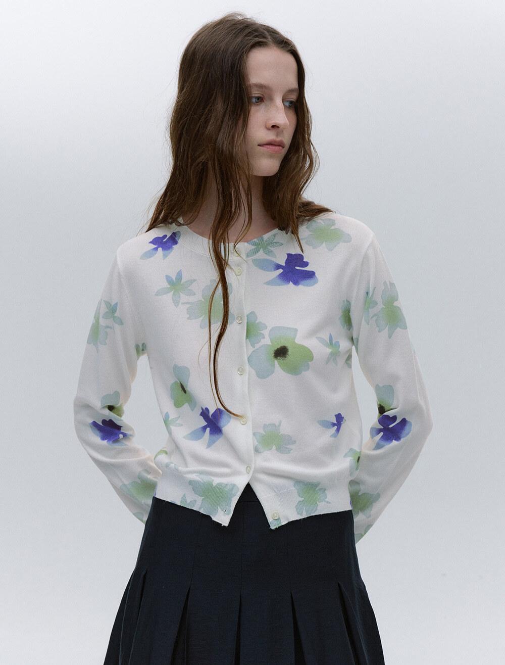 FLORAL PRINT CARDIGAN [IVORY]