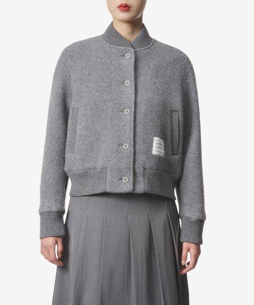 여성 울 플리스 스트라이프 봄버 자켓 - 그레이 / FJT294AJ0100055