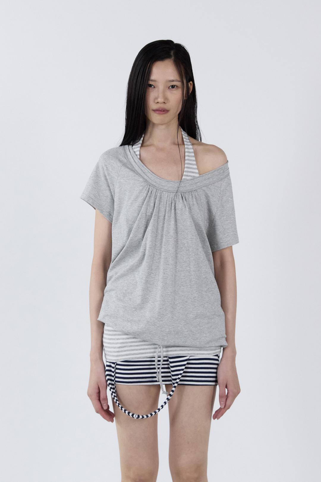 [Exclusive] Round Drawstring Hem Top _ Gray