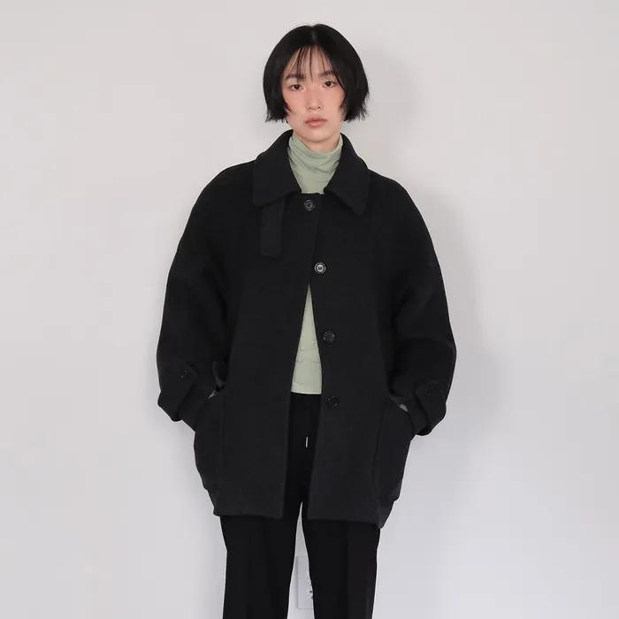 예약배송 4th) moui Classic Wool half coat (CHACOAL)
