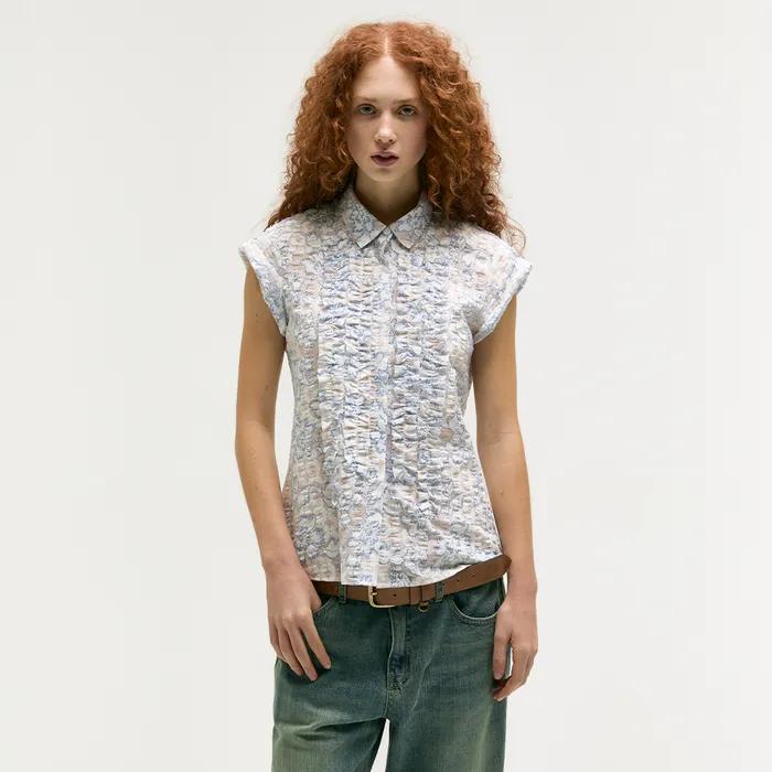 FLOWER FRILL SHIRT_blue