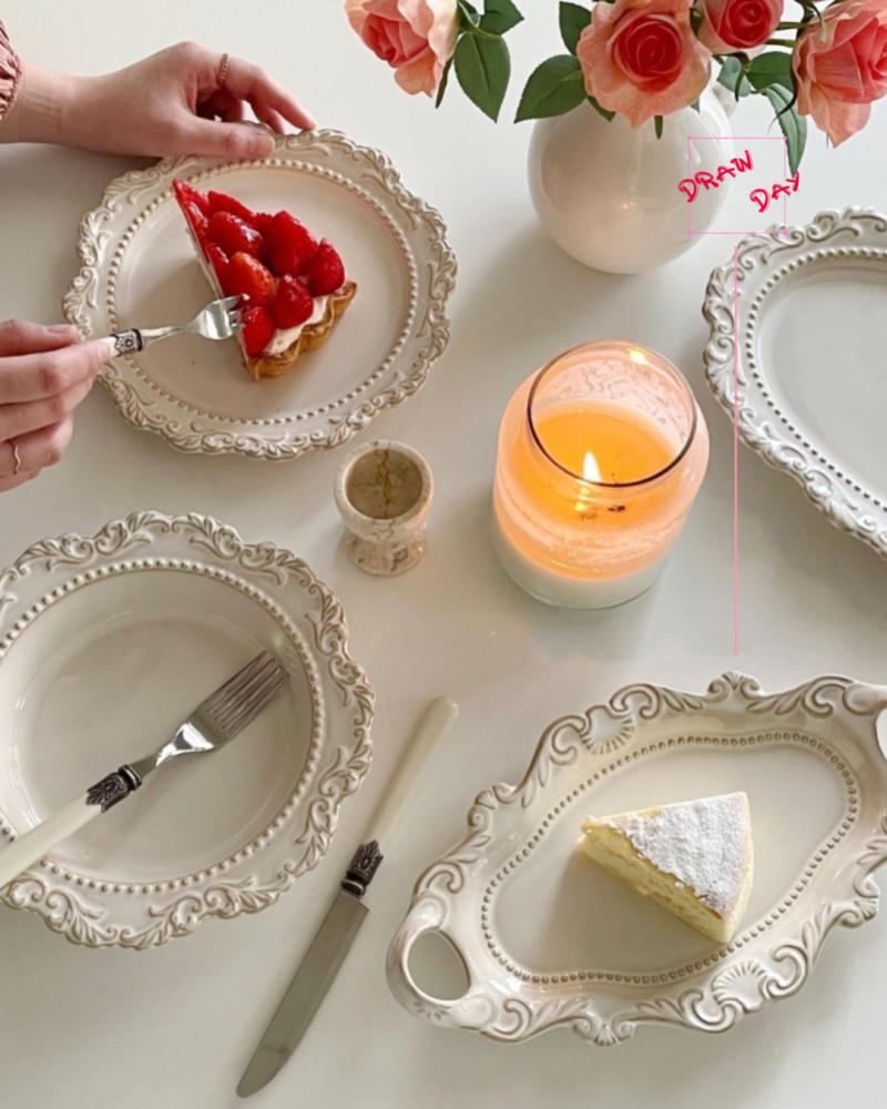 드로우데이 빈티지 접시 그릇 프렌치 원형접시 플레이팅 디저트 플레이트