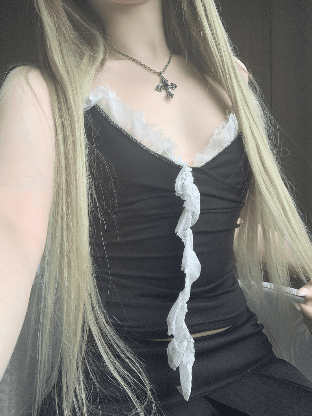 Taronz Long Lace Top (Black)