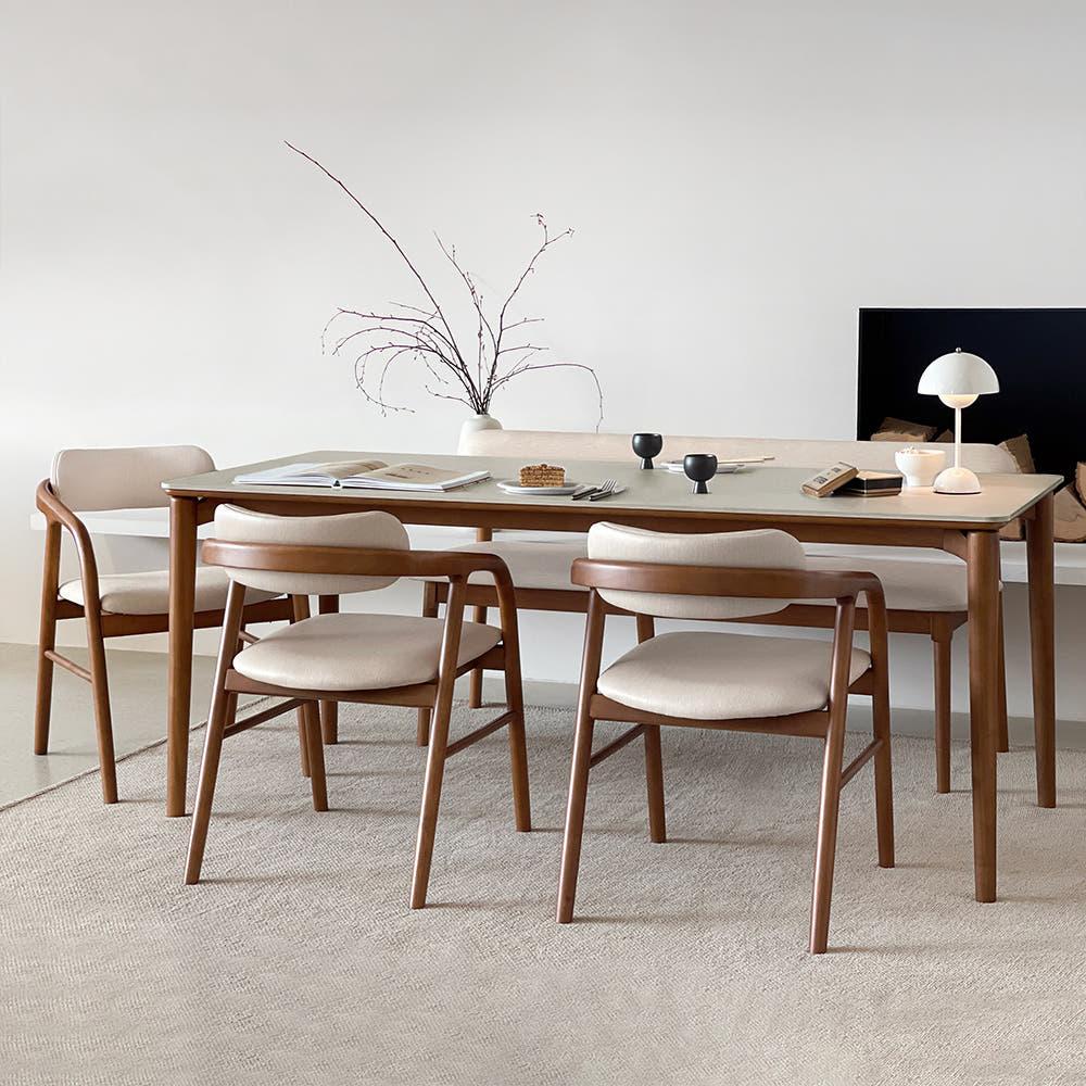 로포텐 프라하 양면 세라믹식탁 세트 원목 6인용 식탁 포세린 1800 의자3 벤치