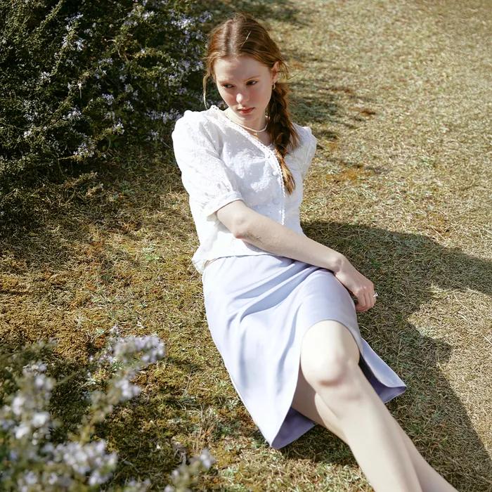 DIANA satin midi skirt_DUSTY BLUE