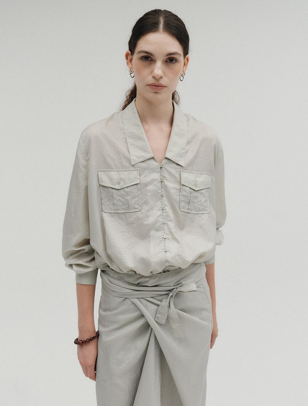 POCKET BUTTON GLOSSY SHIRTS [BEIGE]