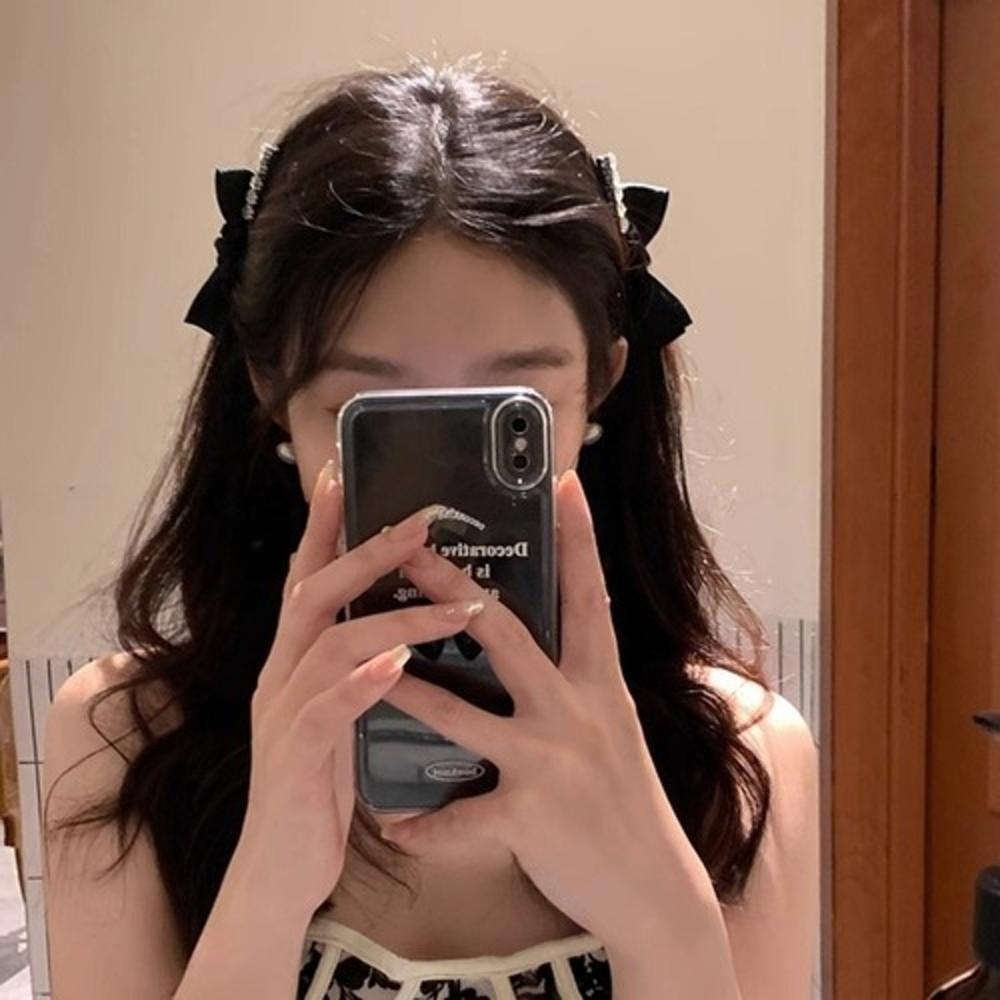 (2개1세트) 로드리엘 큐빅 박힌 리본 집게핀