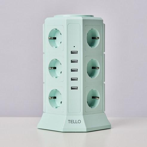 텔로 과부하차단 USB 타워 멀티탭 민트 - 스마트 서지 보호 PA66 고급 소재 KC인증 접지 안전 고용량 멀티탭 선정리 가능한 인테리어용 예쁜 디자인 콘센트 - 배선정리/청소용품 | 쿠팡