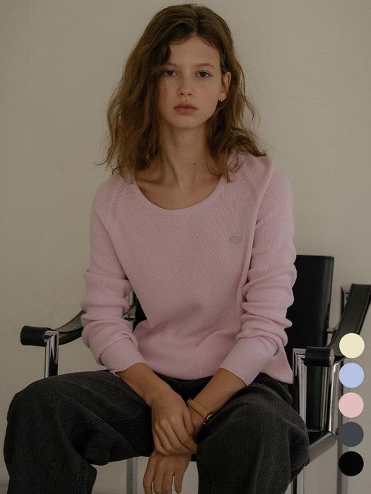 U-neck ribbed raglan knit_5color