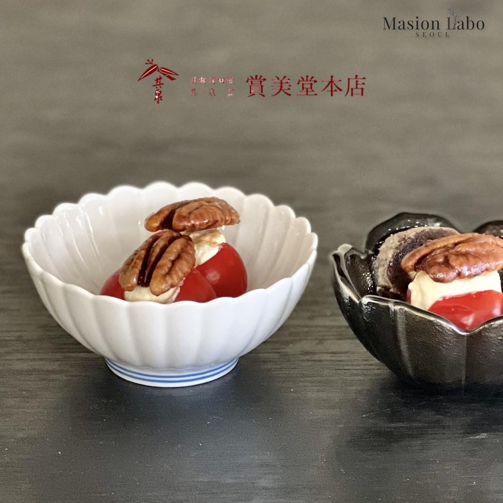 [ 일본 쇼비도혼텐 ] 하쿠지 키쿠와리 백자 도자기 종지 / 미니 소스볼 8cm