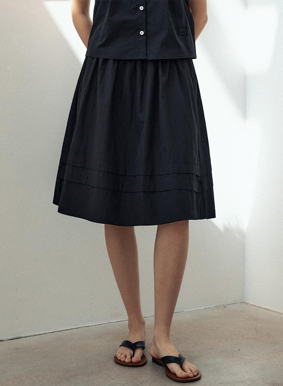 코튼 플랩 미디 스커트 - 블랙