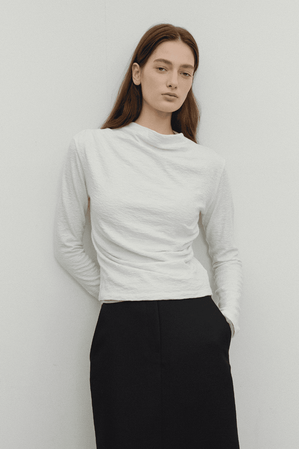 러블 보트넥 셔링 티셔츠 (2color)