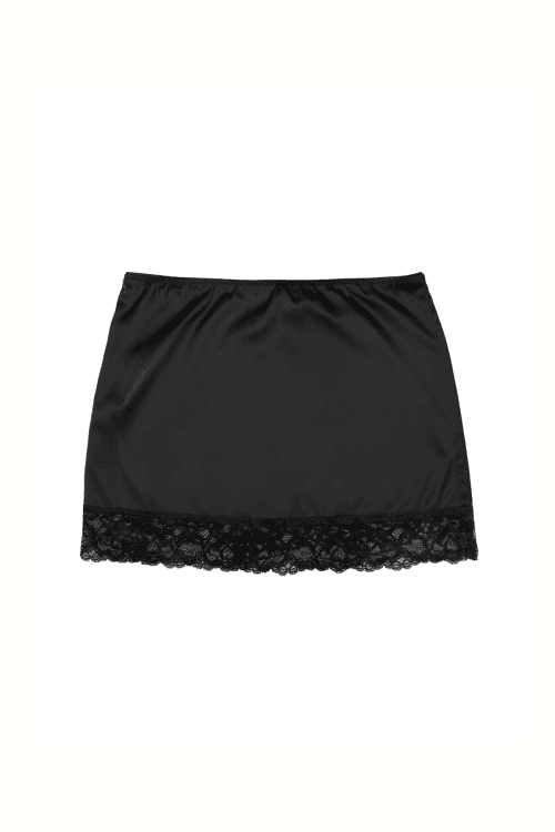 LACE SATIN MINI SKIRT (BLACK)