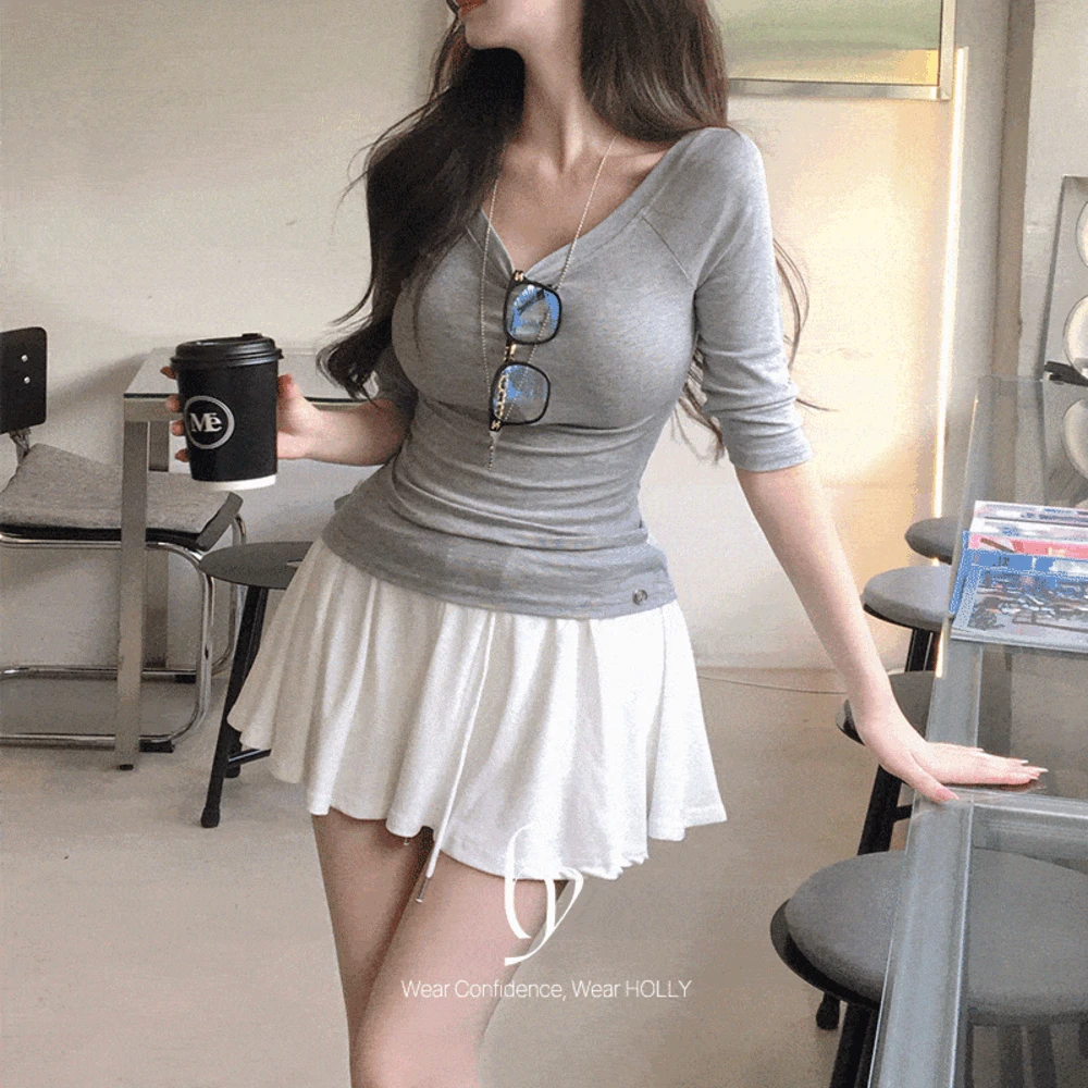 [고급미/내가찾던핏,] made 앤느 쫀쫀 보트넥 7부 티셔츠