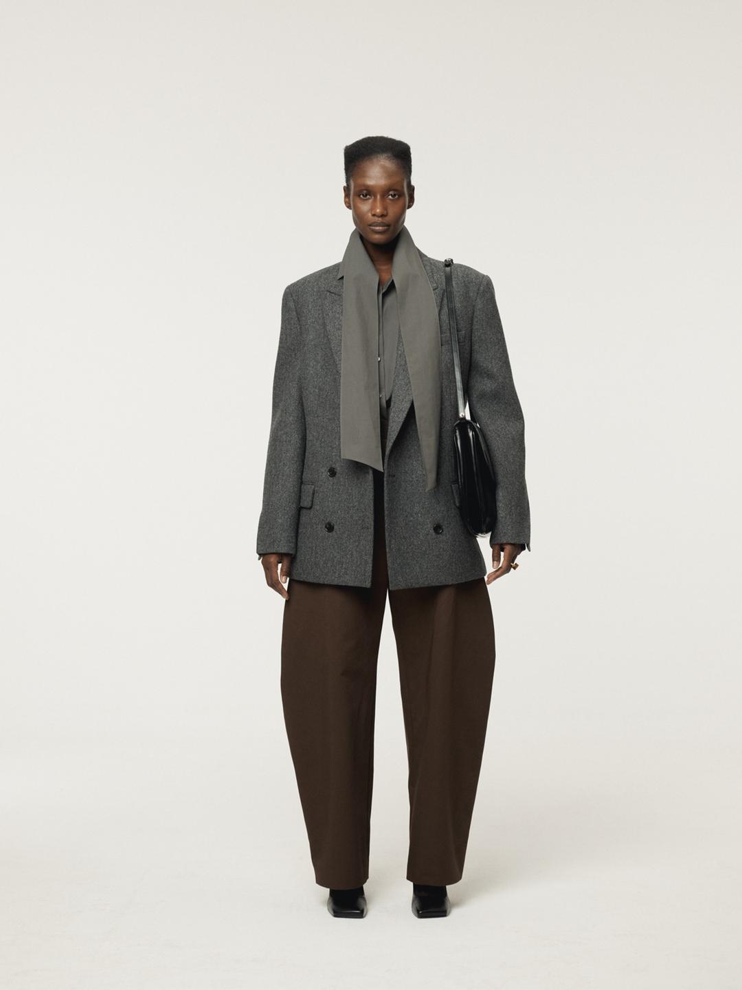DOUBLE BREASTED TAILORED WOOL JACKET (CHARCOAL GREY)
