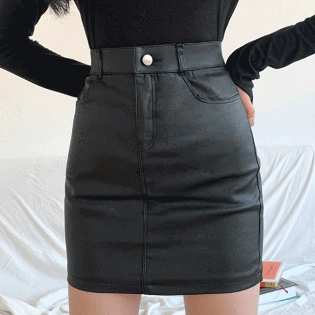 [당발/스판최고] 레더 H라인 미니 스커트 밴딩 가죽치마