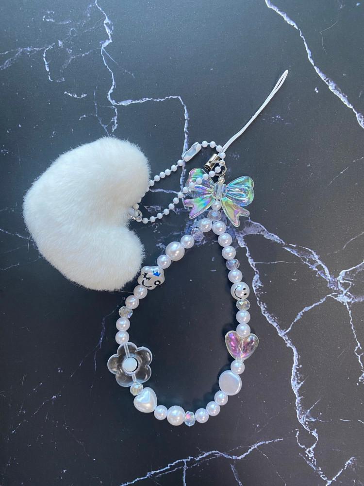 하트 진주 비즈 핸드폰줄 스트랩 키홀더