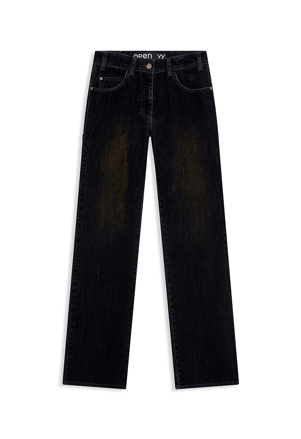 VELVET DENIM TRUCKER PANTS, BLACK