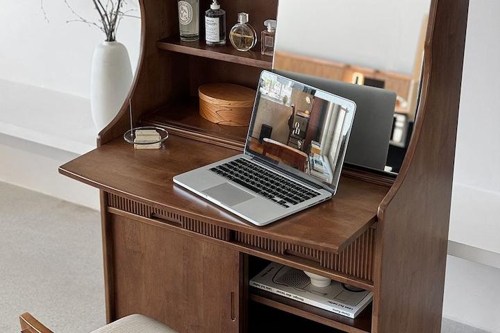 루아 고무나무 원목 수납 화장대 세트 거울 포함