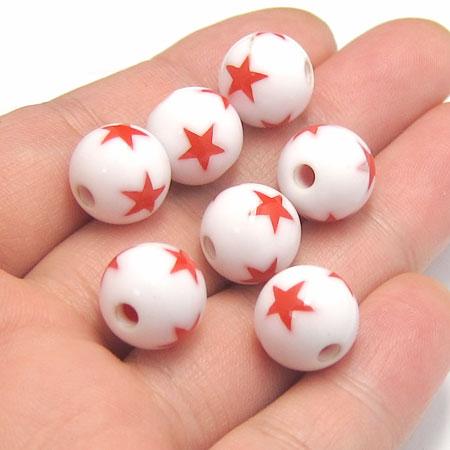 아크릴 볼 화이트 - 빨간별 | 12mm (10개)