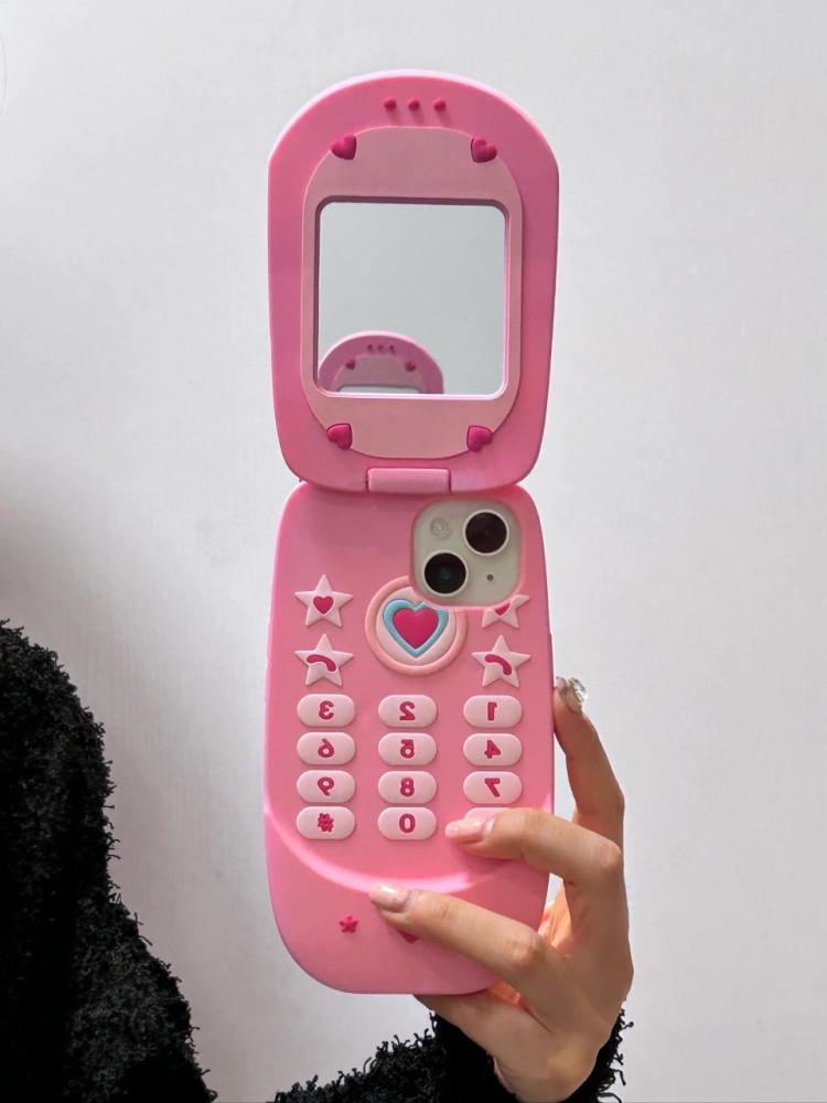 핑크 플립 전화기 거울 아이폰케이스 아이폰15 폰케이스