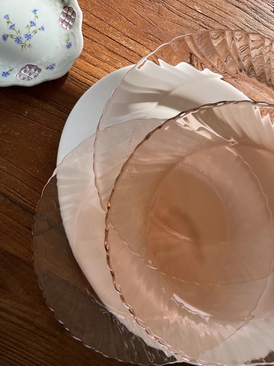 1960-70s 루미낙 로잘린핑크 스월 디너접시