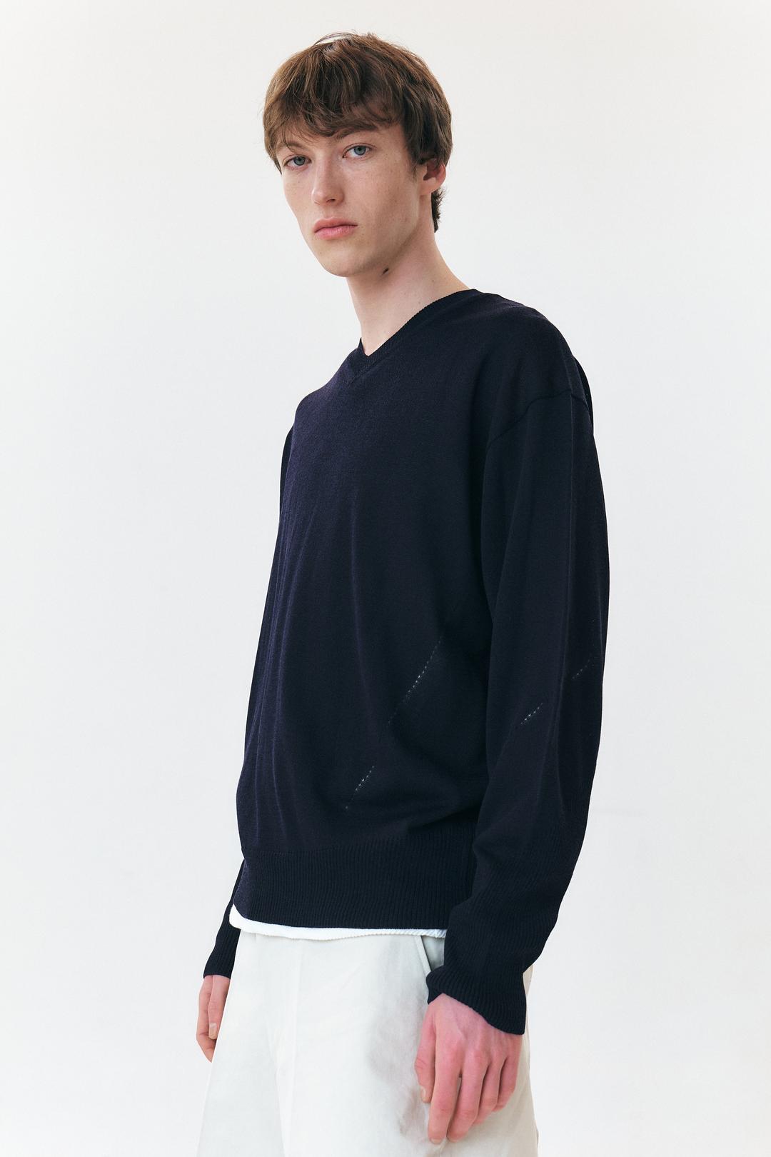 MODIFIED SHEER KNIT SWEATER - DARK NAVY