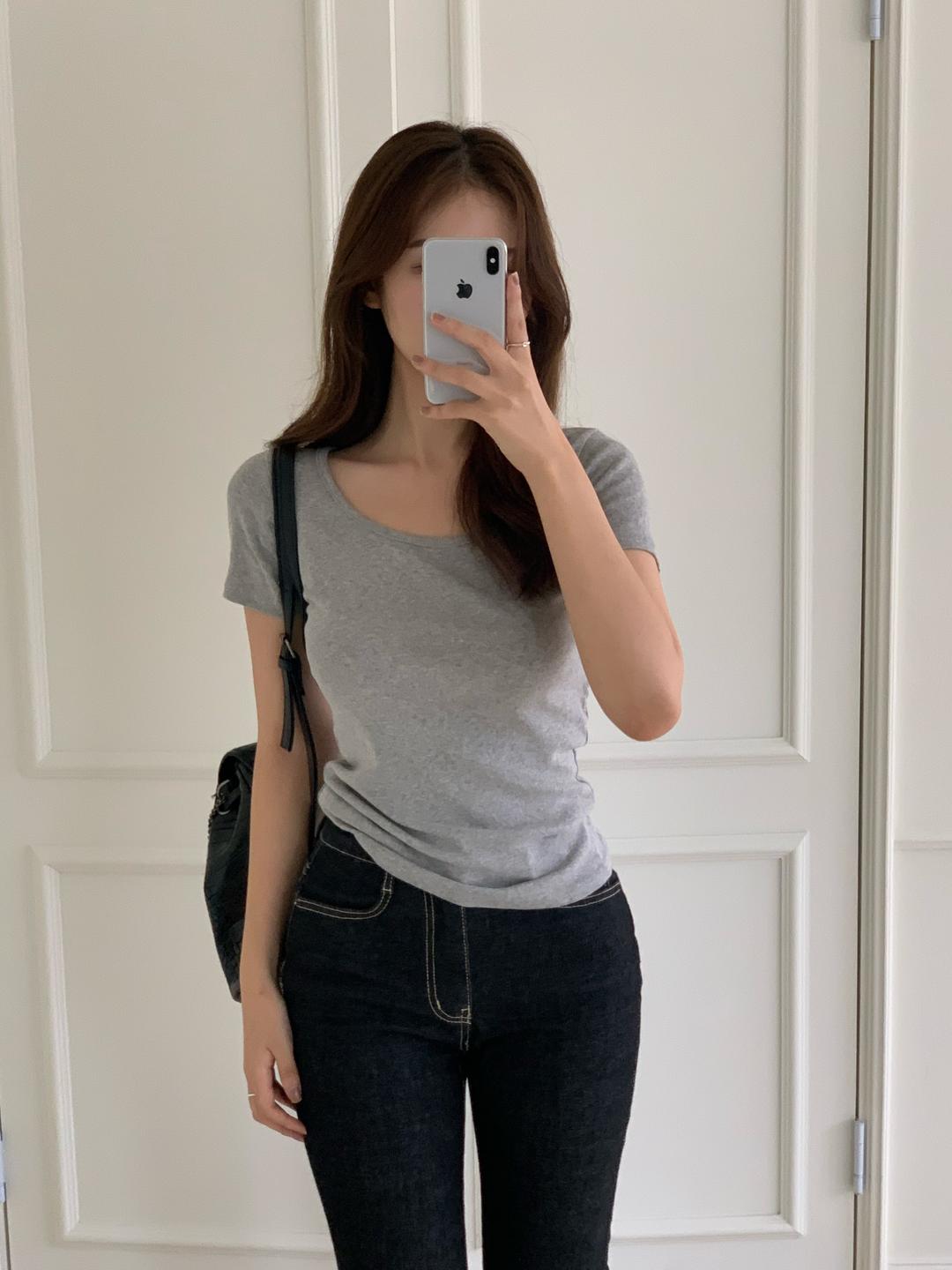 오브더로지 [문의폭주/미친핏] 유어즈 유넥 기본티 무지 반팔티셔츠 스판반팔 레이어드티 슬림핏 날씬해보이는티 (9col)