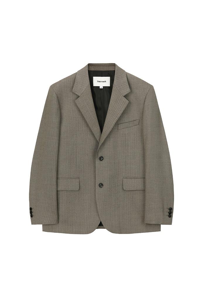 Signature 2-button Blazer_ Beige Herringbone