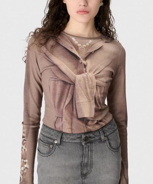 (W) 트롱프 뢰유 니트 저지 롱슬리브 티셔츠 베이지 TROMPE-LOEIL KNIT JERSEY LS T-SHIRT BG20 BEIGE