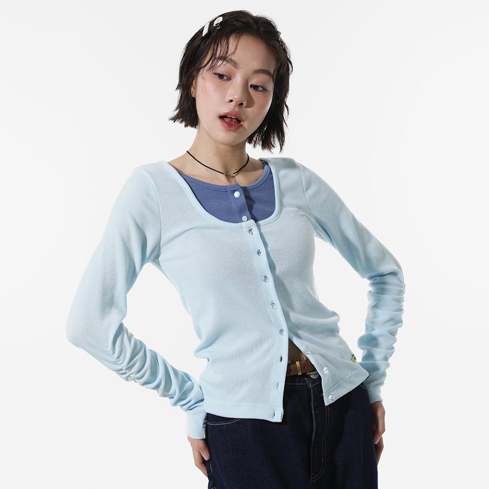 LAYERED SLIM ROUND CARDIGAN (SKY BLUE)