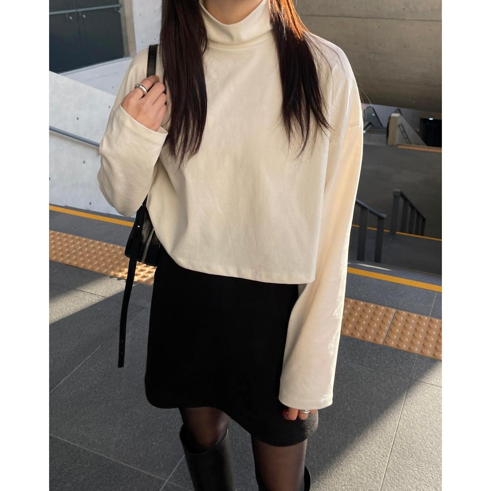 하이넥 오버핏 숏 티셔츠 (2color)