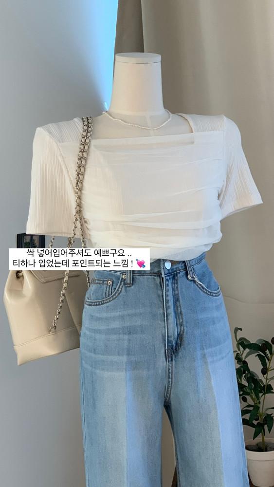 (분위기최고) 멜로 셔링 티셔츠 (아이보리,블랙)